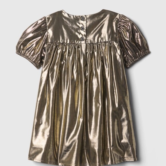 Metallic Gold Puff Sleeve Dress - Picture 3 of 3